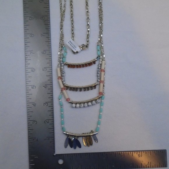 ANTHROPOLOGIE PASTEL STONE LAYERED SILVER STATEMENT NECKLACE NWOT YP - Picture 4 of 4